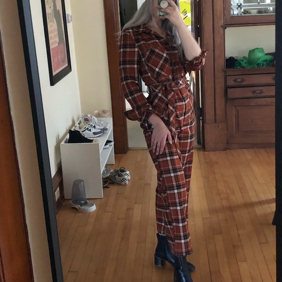 Free people Belted Plaid Jumpsuit - Burnt Orange - Picture 5 of 6